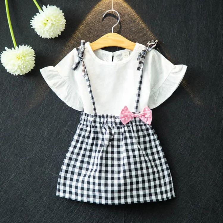 

Summer new style girls two-piece dress cotton T + polka dot strap skirt two-piece suit