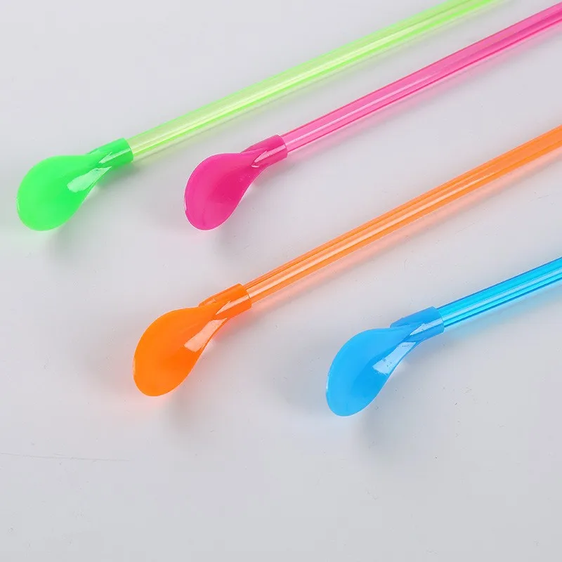 

Reusable Plastic Spoon Straw Straws Plastic Beverage Disposable Bar Accessories Straw, Mixed color