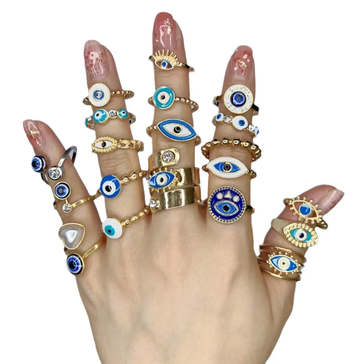 

Ins Fashion 18K Gold Plated Evil Eyes Open Ring Blue Turkish Enamel Devil Eye Ring For Women Men