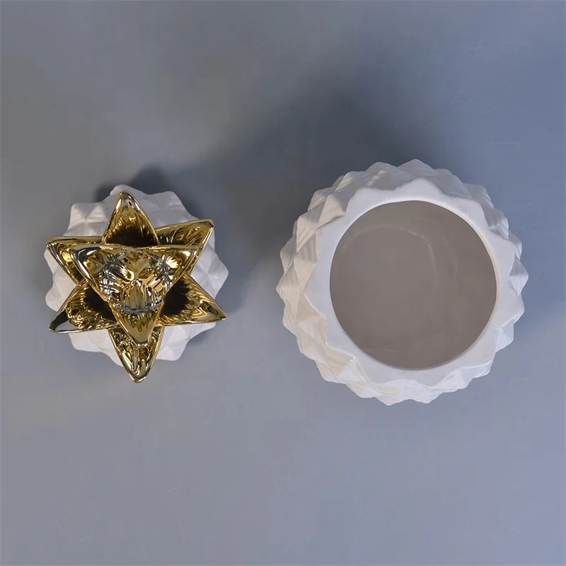 Pineapple-shape Geo cut ceramic votive candle container customized candle holders with lid home decor suppliers