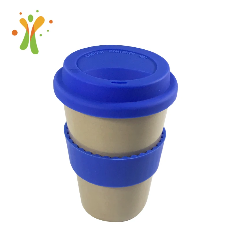 

Wholesaler biodegradable bamboo rice husk cup mugs with silicone lid and sleeve