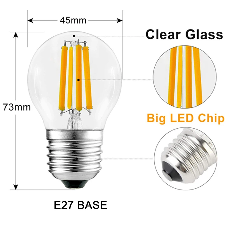 G45 Led Bulb Filament E14 E27 B22 Globe Light Bulb 7w 806lm 2700k 3000k ...