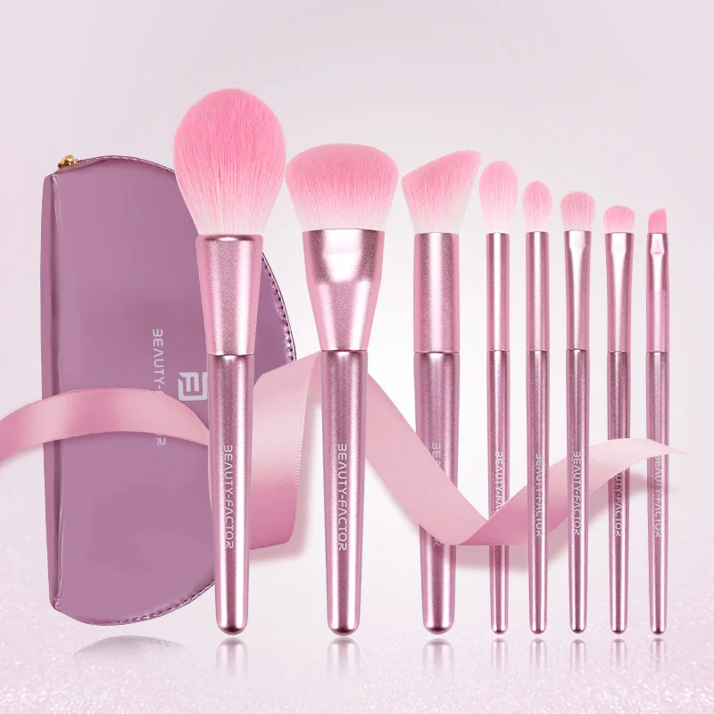 

Private Label F8Pcs/Bag Wooden Handle Professional Pink Wholesale Make up Brushes Set, As the picture