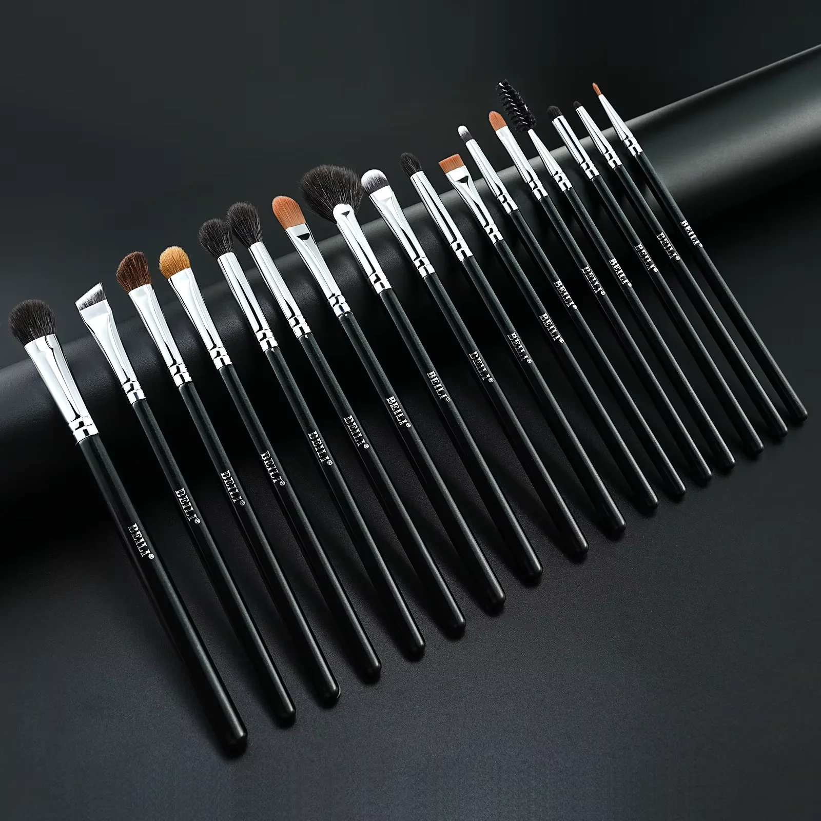 Professional Luxury Black Eye Makeup Brushes Soft Goat Hair with Copper Tube Eyeshadow & Eyebrow Blending Brush Set