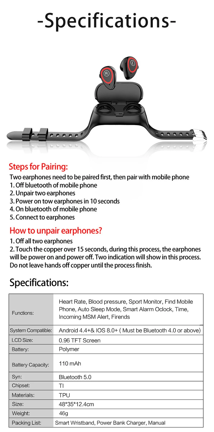 Hot selling Smart Watch With Bluetooth Earphone Blood pressure monitoringr Smart Wristband Smart Watch - ANKUX.COM