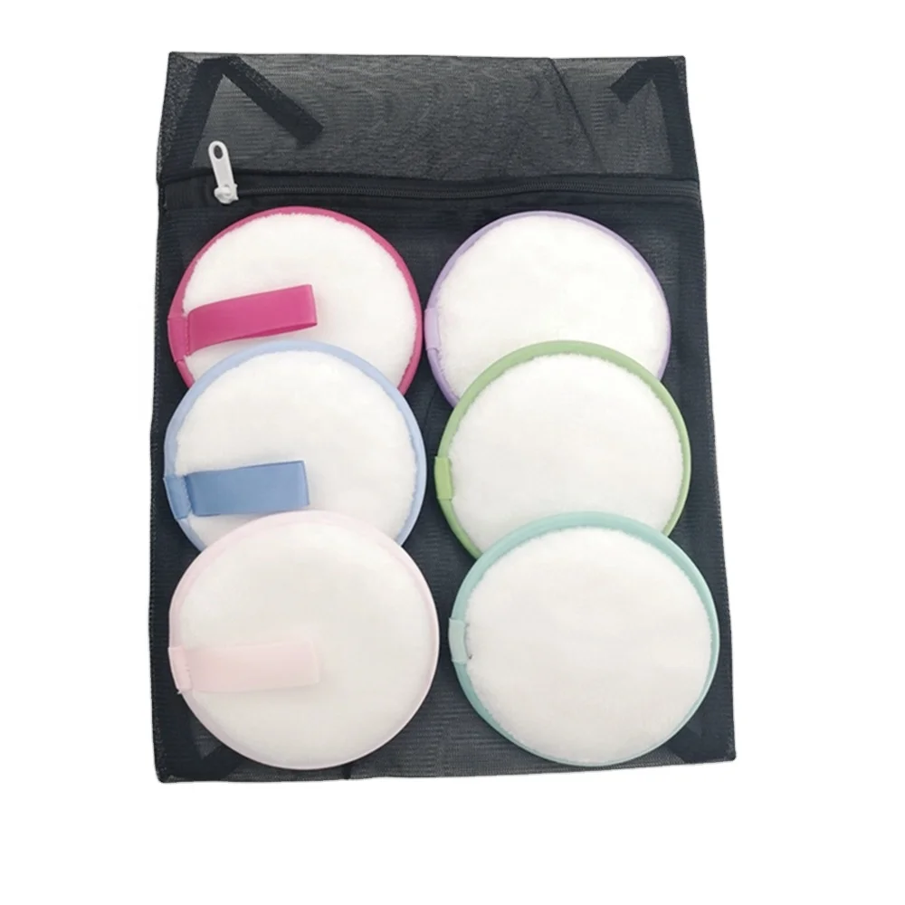 

MW280 Reusable Chemical Free Facial Puff Makeup Remover Pads with Laundry Bag in size 10cm, Black, pink, grey, white, violet