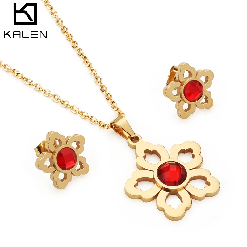 

Supplier Wholesale Wedding Jewelry Set Earring Flower Pendant Long Chain Necklace Women, Gold/rose gold/silver