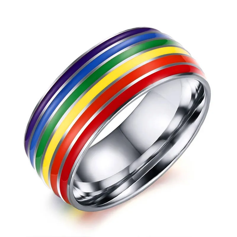 

Rainbow Rings Gay Pride Lesbian LGBT Stainless Steel Colorful Rings Couple Band Ring Jewelry for Men Women Wholesale Cheap