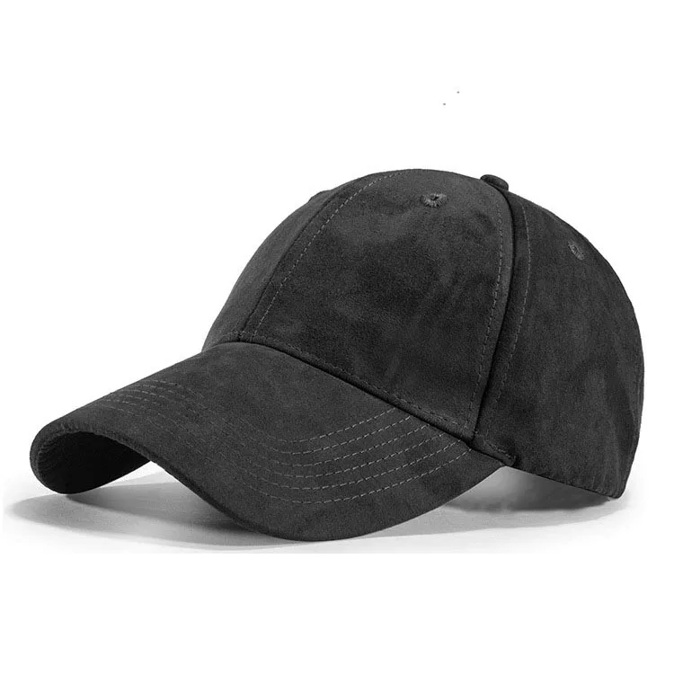 

custom 6 panel suede baseball cap wholesale plain blank black faux suede baseball cap
