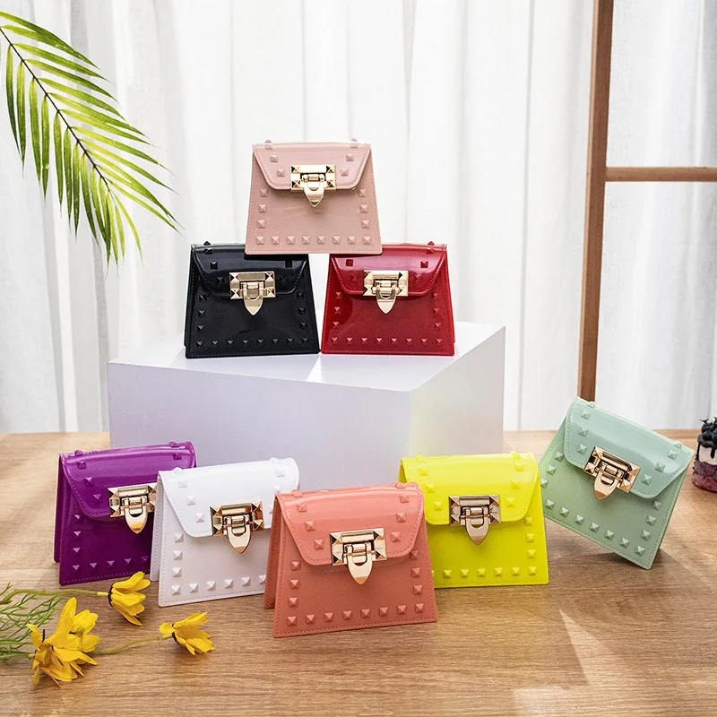 

2021 Hot Sell Women Mini Rivets Purses Chain Jelly Handbags Luxury Hand Bag For Ladies