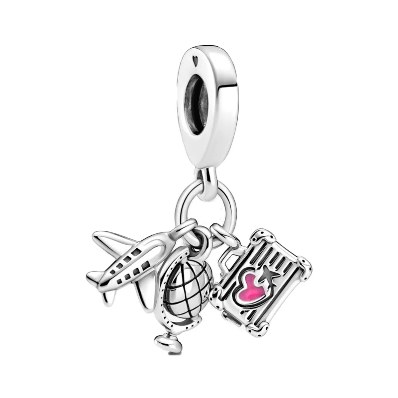 

Sterling Silver 925 Jewellery Airplane, Globe & Suitcase Dangle Charm