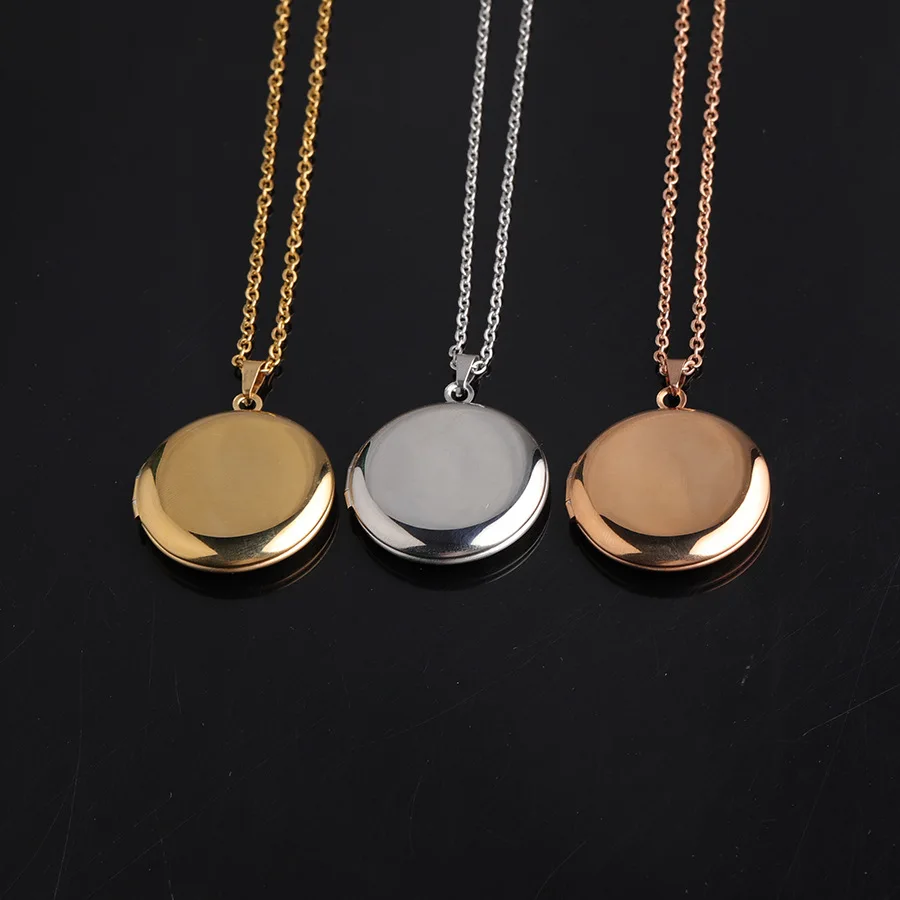 

Stainless Steel DIY Round Picture Frame Photo Locket Pendant Necklace, 3 color
