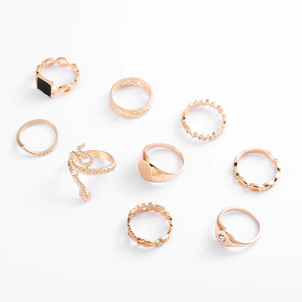 

Alloy snake-shaped diamond 9-piece set ring boys and girls general daily decoration holiday birthday surprise gift