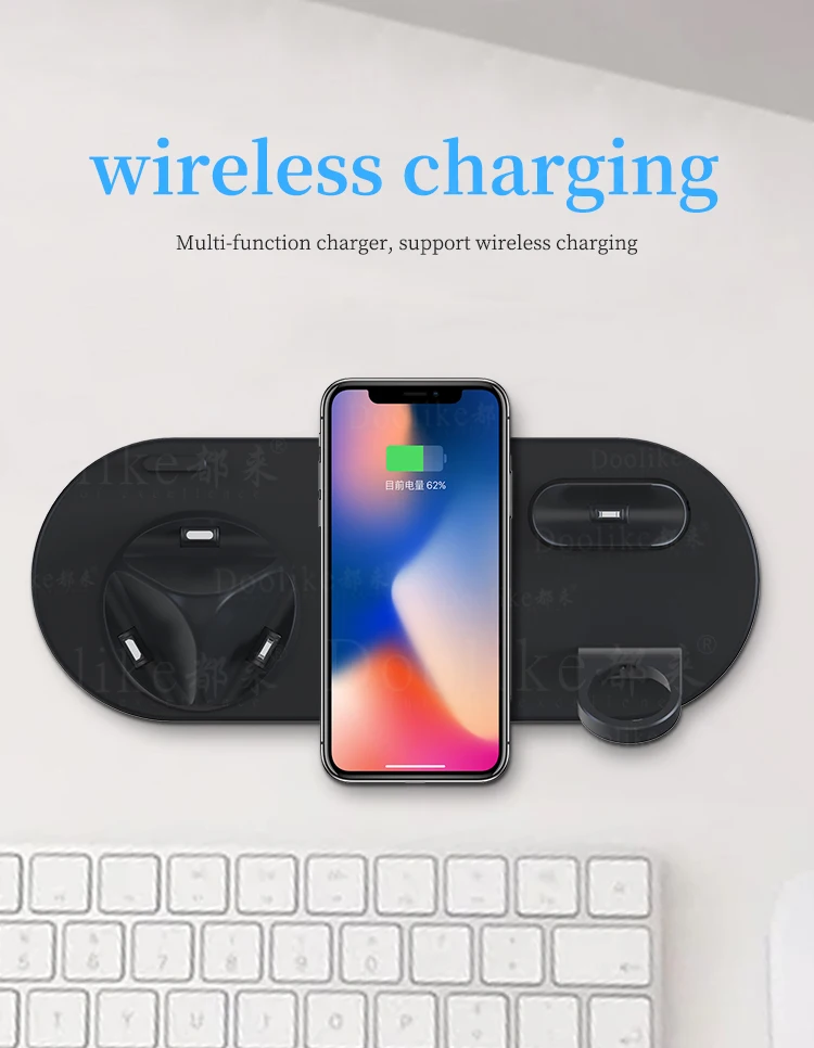 10W 4 in 1 wireless charger,mobile phone charging dock station / watch charging stand / headphone charging base for AirPods Pro