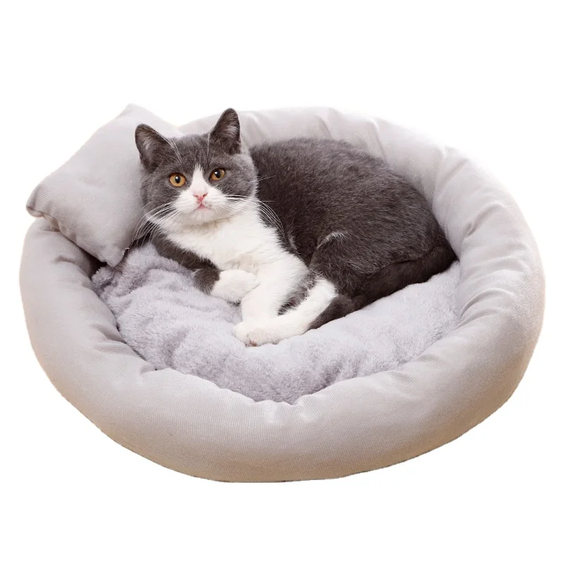 

dropshipping Amazon Best Seller Comfortable Soft Warm Pet Dog Cat Bed with Pillow, Blue/pink/grey