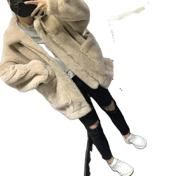 

OEM customized mid-length sheep shearing coat lamb wool hoodie jacket