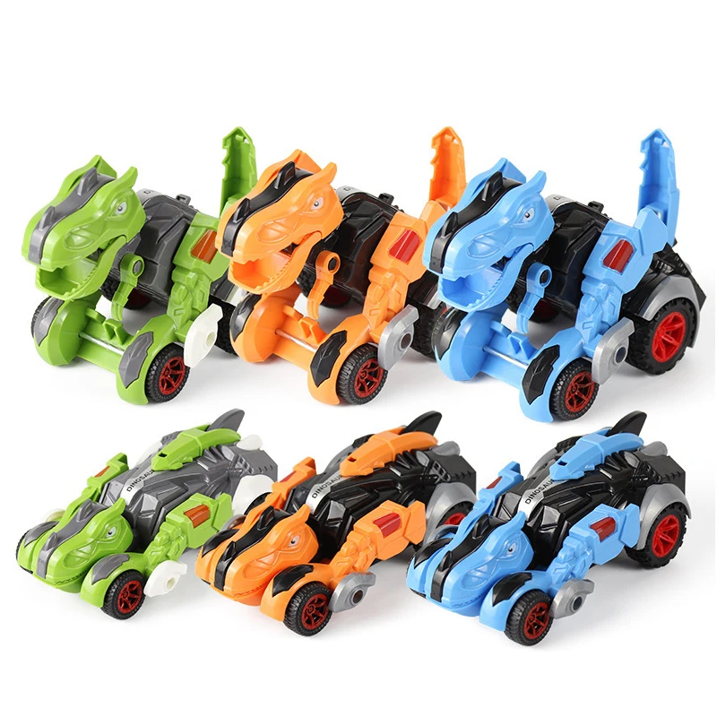 

2023 New Children Friction Deformation toys car 2 In 1 Automatic Transforming plastic animals dinosaurs dinosaur diecast toy car