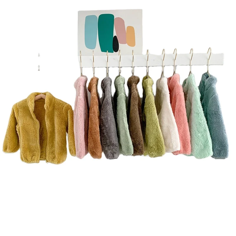 

Winter Round Neck Fashion Casual Children Jacket Solid Color Velvet Kids Lamb Wool Simple Coat Winter Warm Keeping Tops