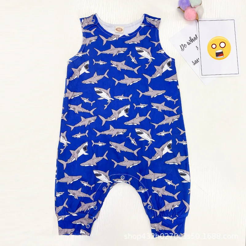 

Wholesale Baby Clothes Natural Organic Cotton Baby Infant Romper Toddler Sleeveless Cutstom Printing, Blue