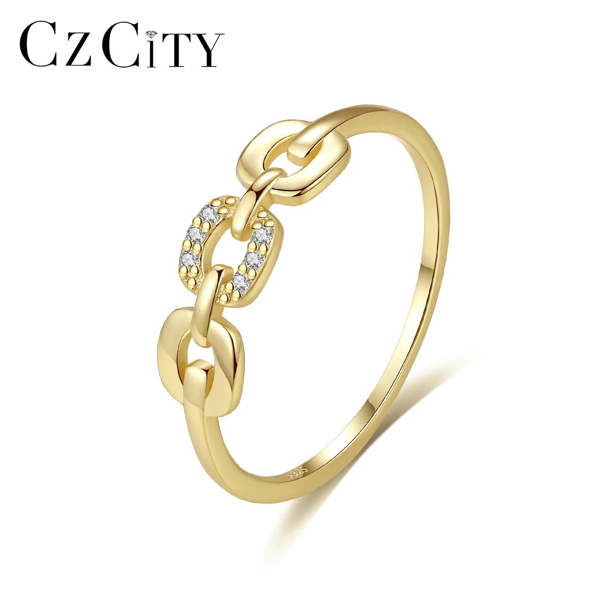 CZCITY Metal Trendy Jewelry Lady Cz Sterling 925 Plated Micro Zircon High Quality Silver Design for Girl Gold Ring