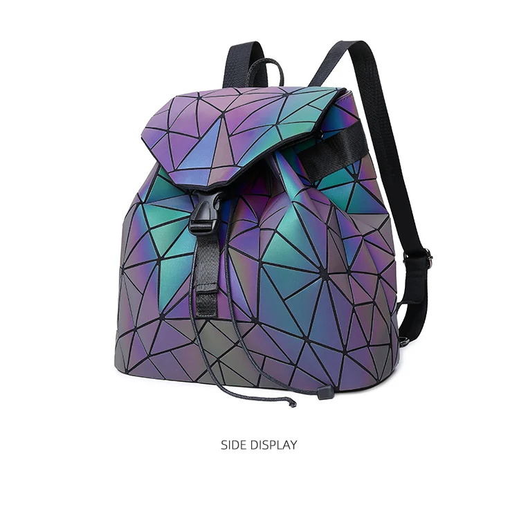 

SHBC Geometric PU Drawstring Backpack Fashion Lady Color Changing Luminous Backpack Bag For Girl Women, Pink,red,blue,white,gold