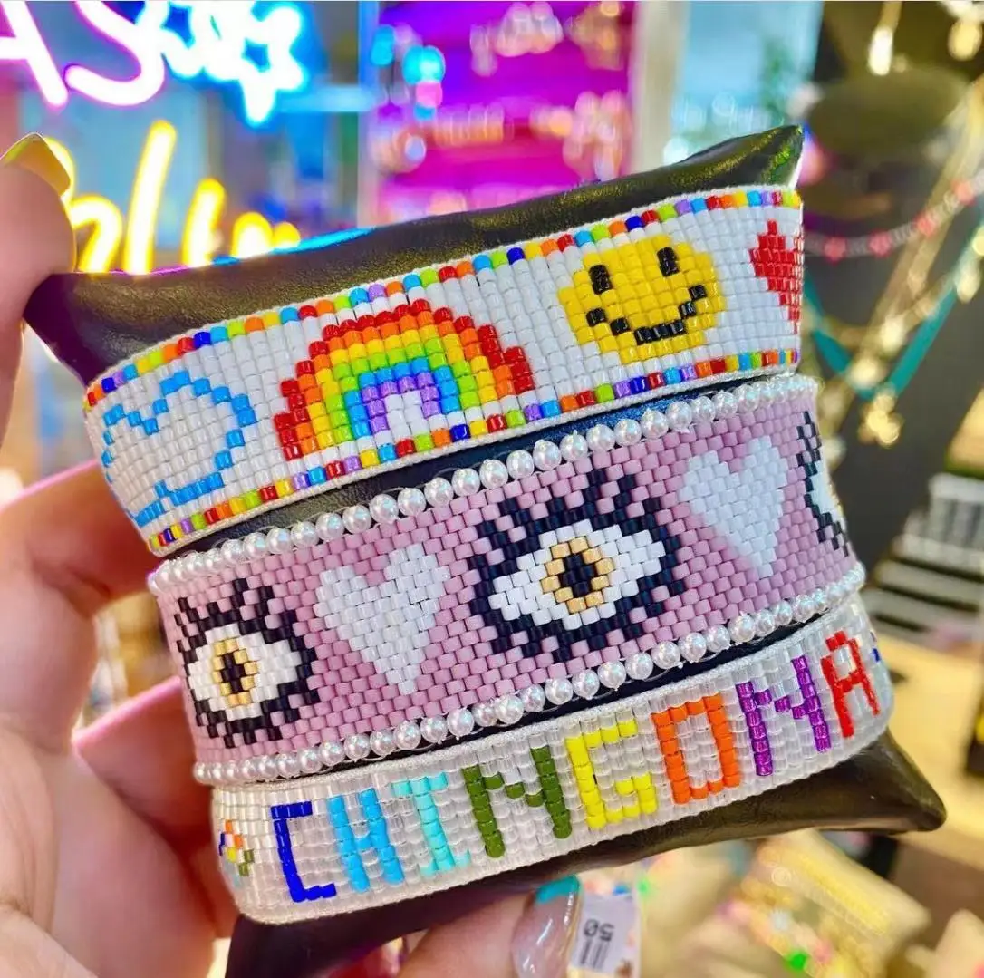 

High Quality Rainbow Smiley Miyuki Beaded Bracelet Variety of Letter Bracelets Pearl Charm Eye Heart Imported Beads Miyuki set, Picture shows