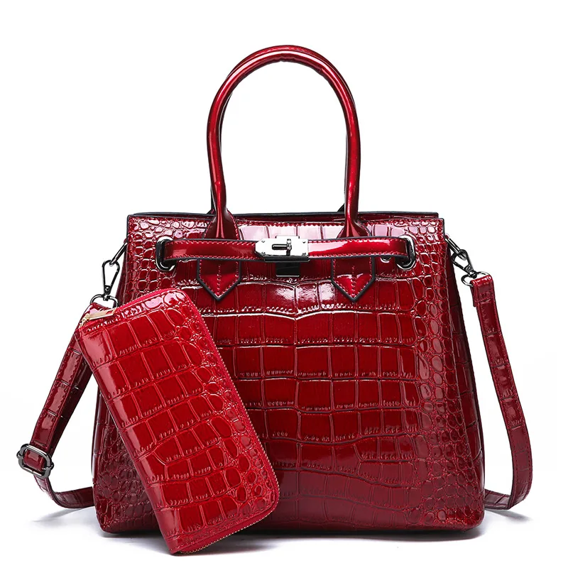 

2021 Fashion One-Shoulder Messenger Mother Bag Crocodile Pattern Platinum Bag Set Purse Handbag