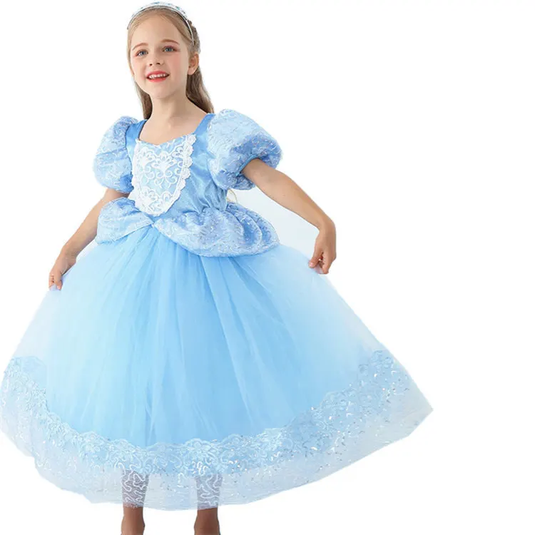 

cinderella costume for girls Princess Costume Puff Sleeve Fancy Birthday Party Dress up Cinderella Dress, Blue