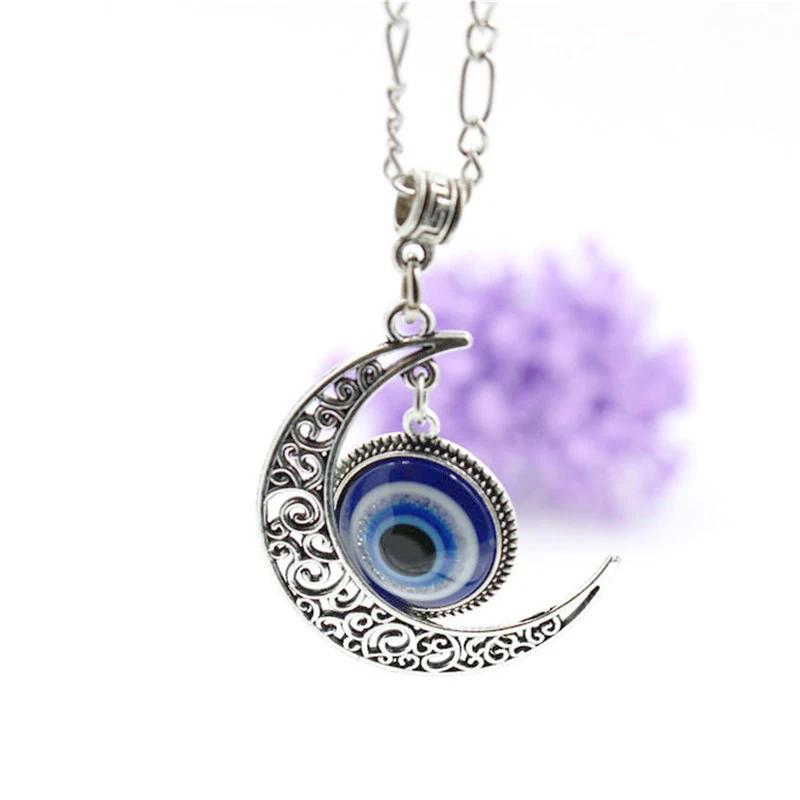 

Fashion Alloy Moon Necklace Jewelry Turkish Blue Eye Necklace