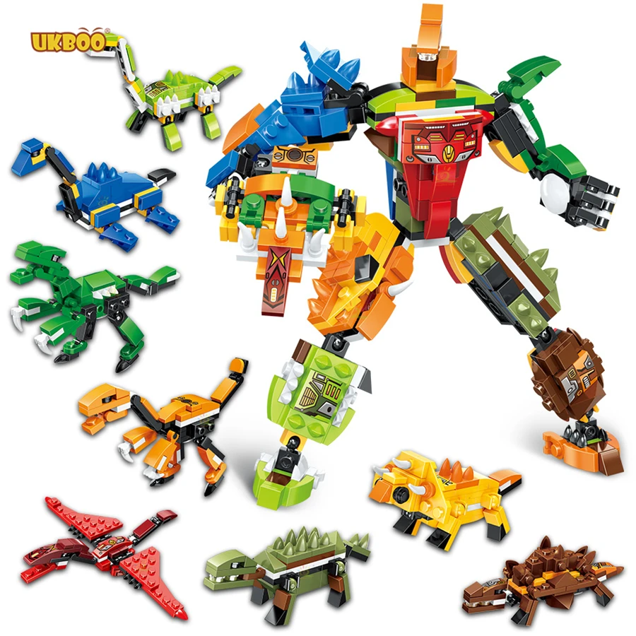 

Free Shipping UKBOO 398PCS 8in1 Dinosaur Dragon T-Rex Mech Robot Block Building Blocks Kids Toys Educational kid dinosaur Toys