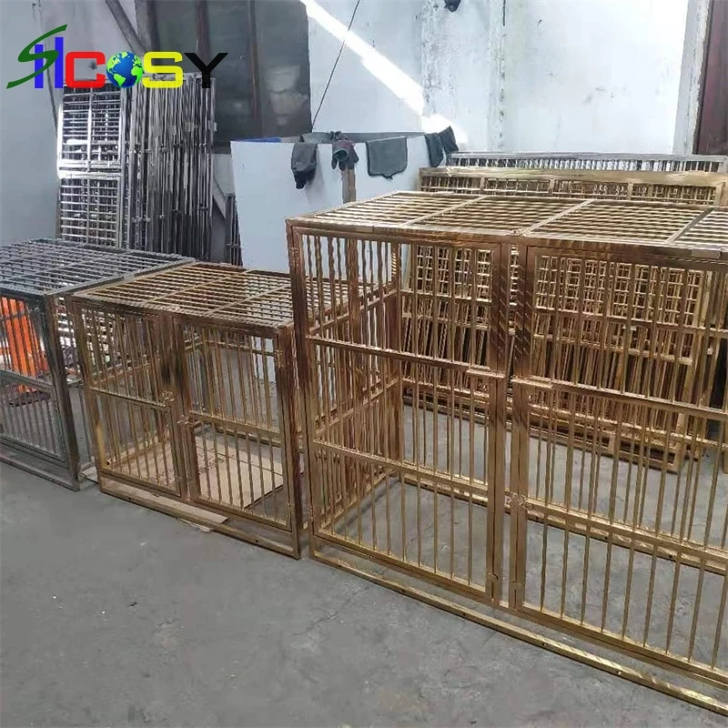 

L size 108X75X98cm Hot sale Gold stainless steel dog cage single layer double doors, Silver