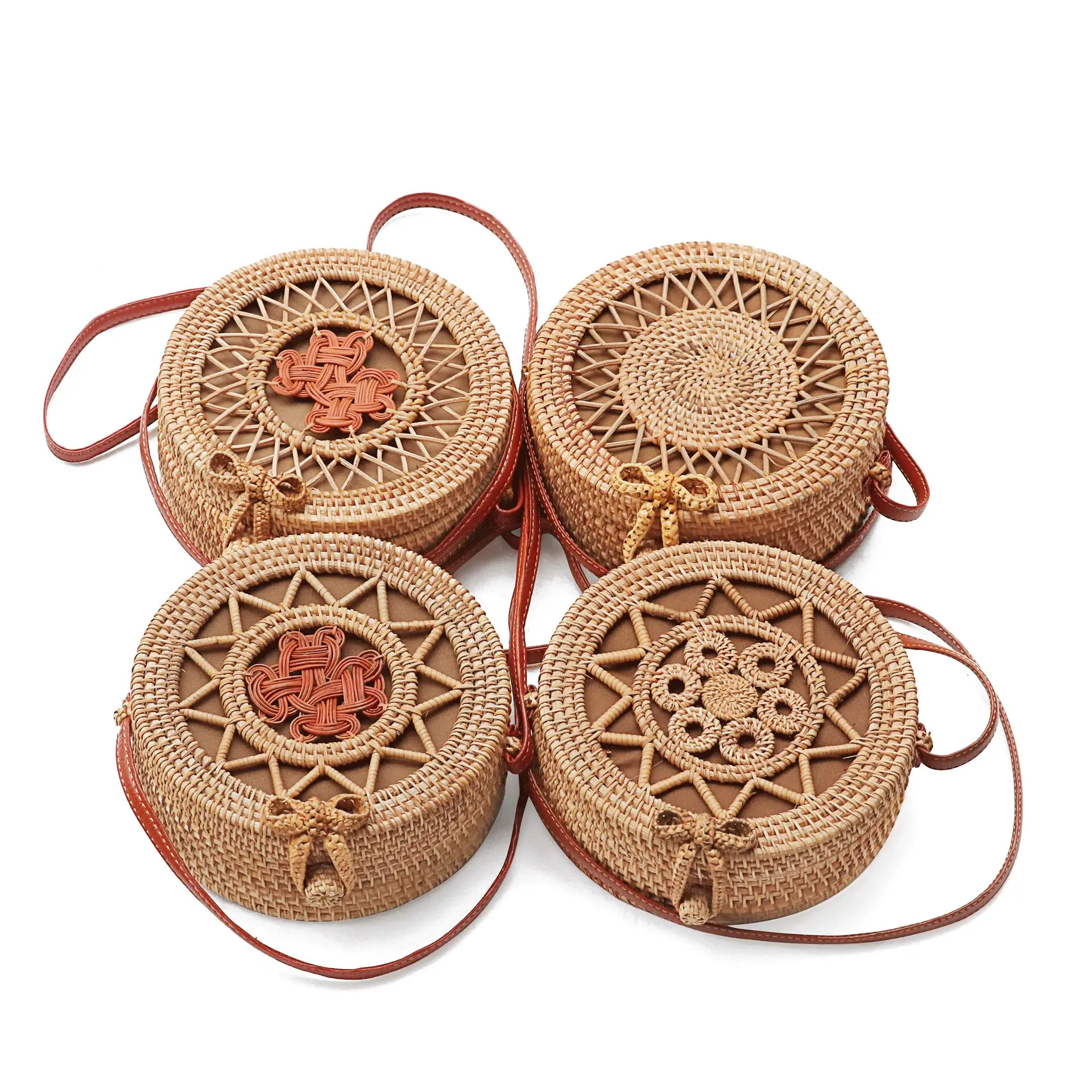 

Indonesia Straw Beach Bag Simple Wicker Round Rattan Bag Circle Bag