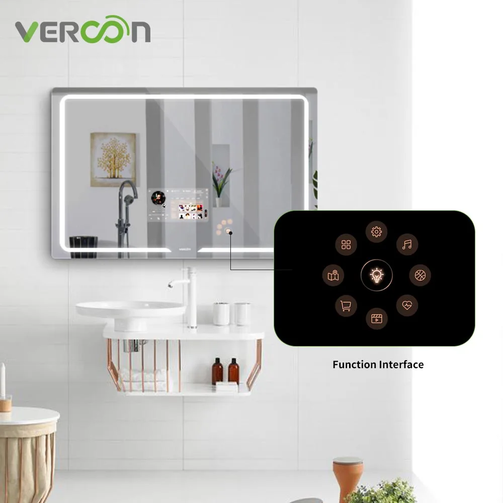 

Vercon touch screen waterproof defogger digital television mirror modern bathroom smart mirror lcd tv for bathroom