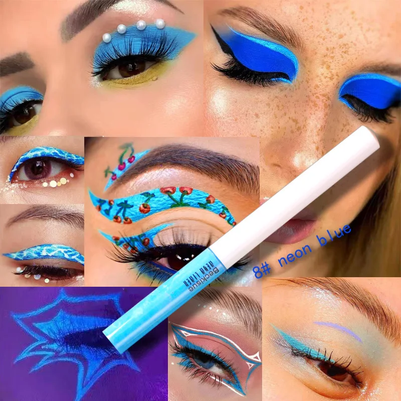 

Beckisue BK005 8colors fluorescent eyeliner liquid anti sweat fast dry rainbow uv eyeliner painted paint neon liners waterproof