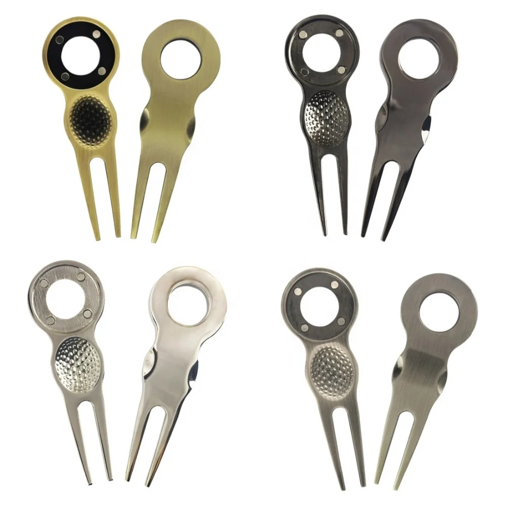 

High Quality Metal Golf Divot Tool Ball Marker Divot Repair Tool Repairer Tool Golf Pitch Fork, Nickel