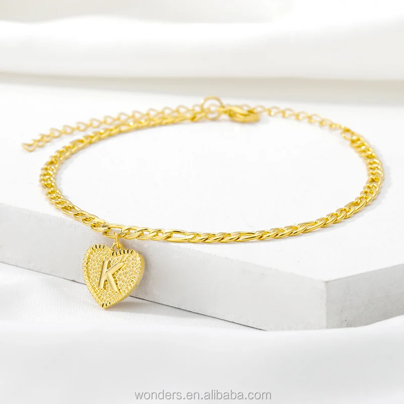 

Heart Initial Anklet Bulk Wholesale Lot Name Anklet Gold Plated Jewelry Christmas Gift Yiwu Factory Price Vendor