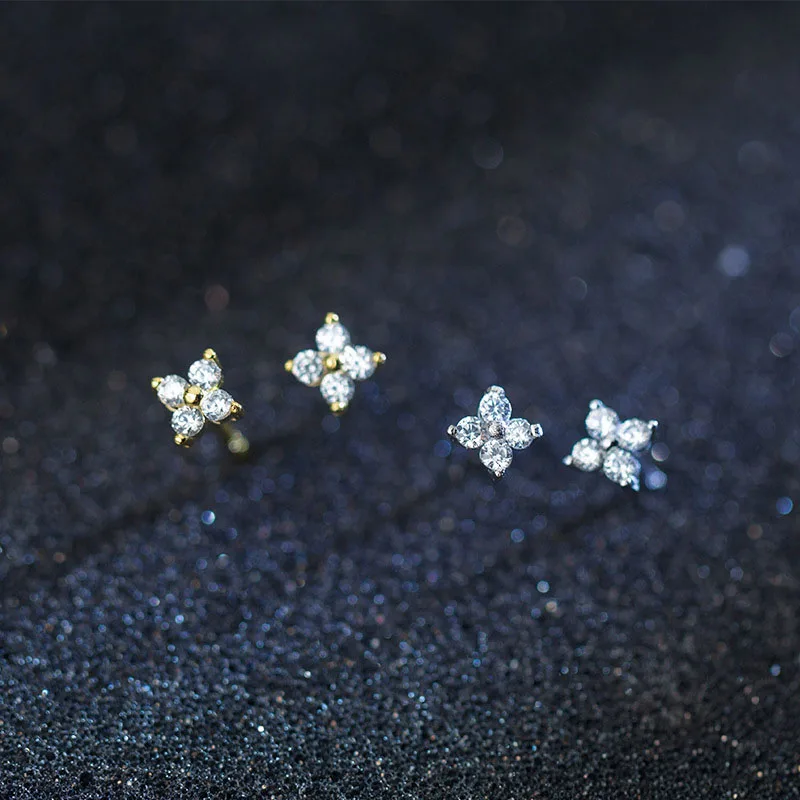 

Authentic 100% 925 Sterling Silver Romantic Flower Clear CZ Stud Earrings