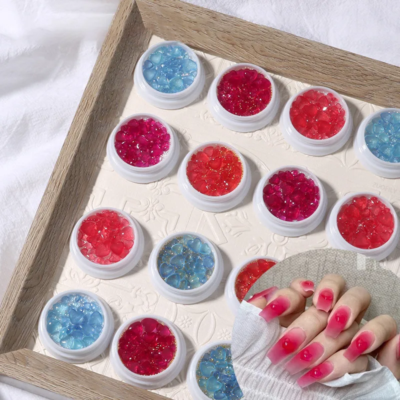 

SHIZHIXIU 50pcs/boxes Aurora Colorful Love Heart Nail Art Charms 3D Flat Back Nail Art Accessories Light Change Love Heart