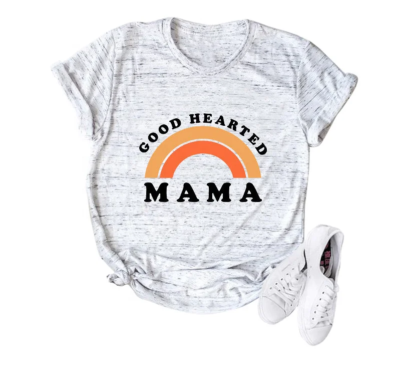 

2020 directly factory product casual loose cotton and polyester round neck woman GOOD HEARTED MAMA words print clothing t-shirt
