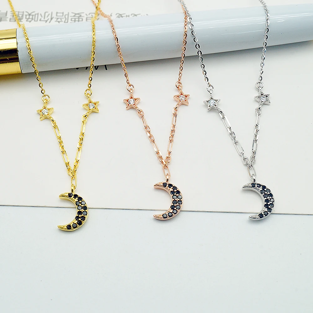 

Solid Silver Jewelry Supplier Moon and Star Necklace Gold Plated, Silver, rose gold, gold