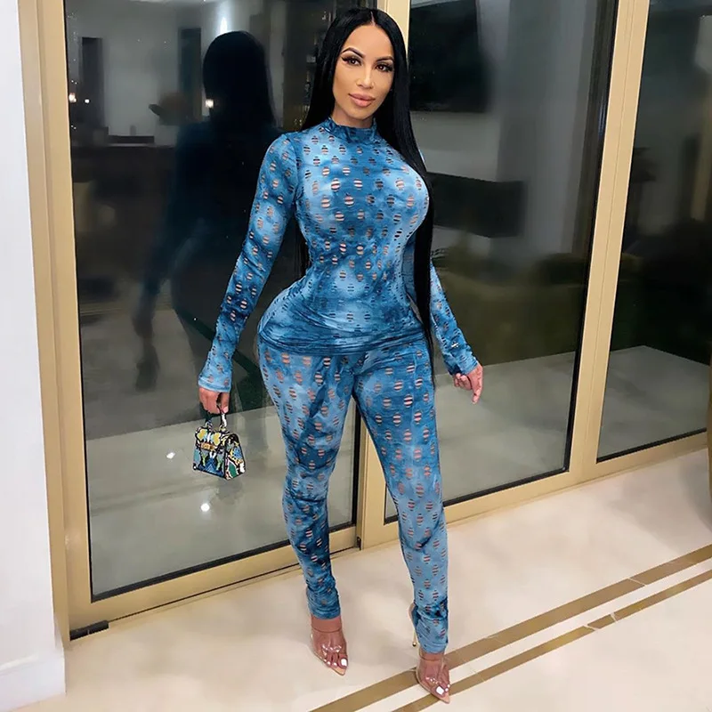 

2021 new arrivals spring women hallow outr full sleeves top and leggings CASUAL two piece set women ladies clothing