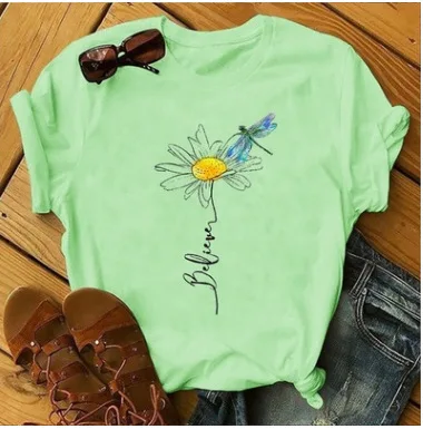 

Plus Size S-5xl New Daisies Print Women T-shirt Modal Women Shirts O Neck Short Sleeve Summer T Shirt