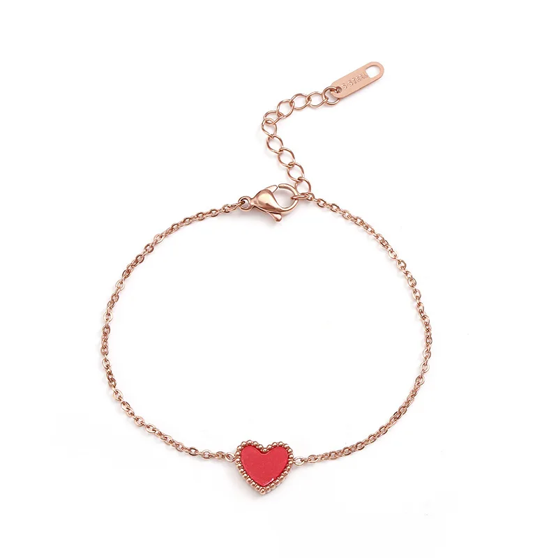 

Fashion Heart Link Chain 18K Rose Gold Stainless Steel Bracelet for Women Couples Anklet Jewelry