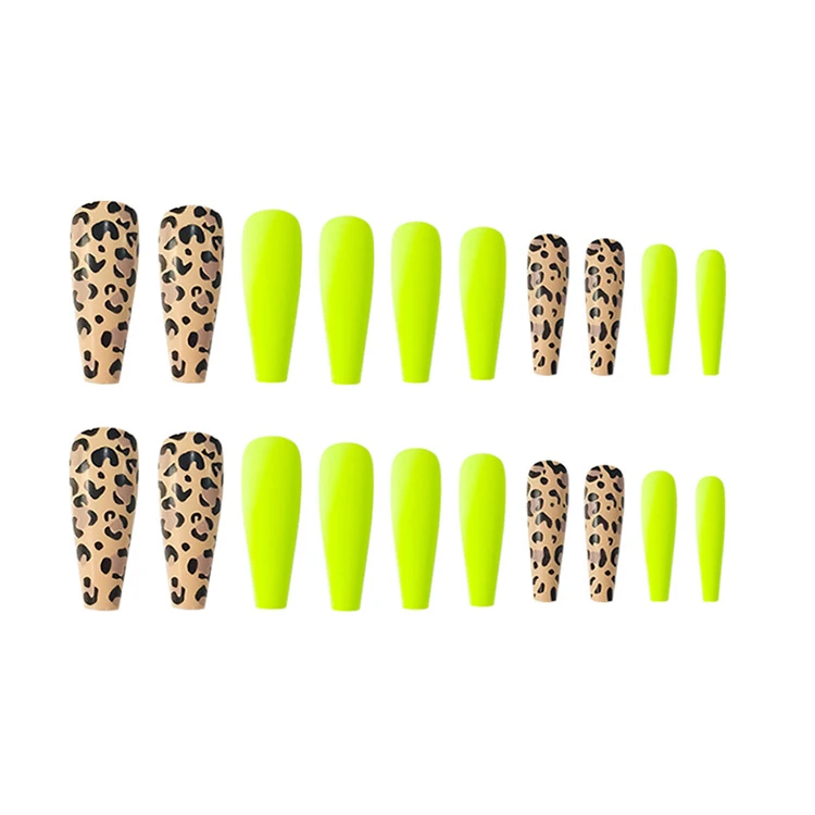 

Hot Sale Fluorescent Yellow and Leopard Print Mixed Long false Nails Artificial Fake Nails, Multiple colour