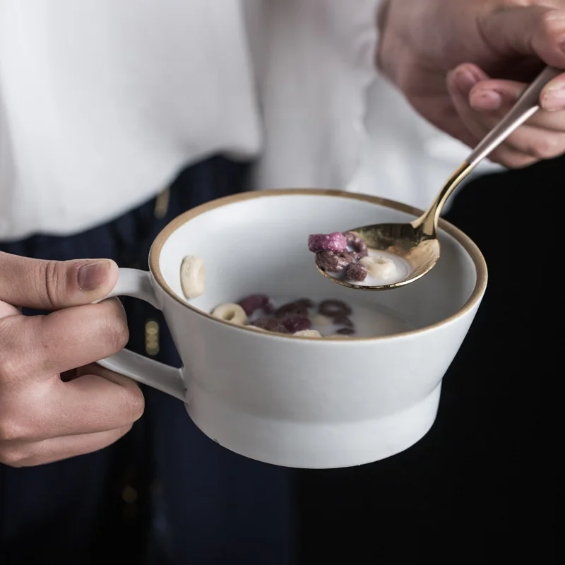 

Retro Japanese matte ceramic coffee mug breakfast milk cup dessert pull flower cup