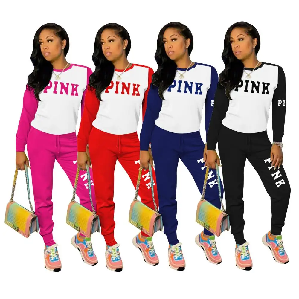 

XM-20121416 Simple Style Letter Print Sweatsuit Two Piece Women Tracksuit Set For Sport -PT