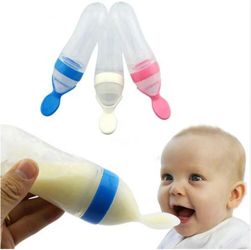 

Baby Infant Newborn Toddler Silica Gel Feeding Bottle Spoon Food Supplement Rice Cereal Spoon Bottle Training Feeder