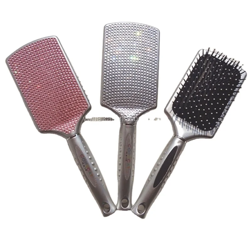

professional manufacturer plastic handle material crystal bling hair brush, Blue/purple/pink/white/black/gold