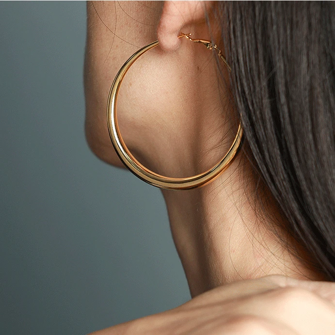 

Minimalist Exaggerate Waterproof 18K Gold Plated Stainless Steel Large Earrings Chunky Geometric Hollow Hoop Earring YF3638