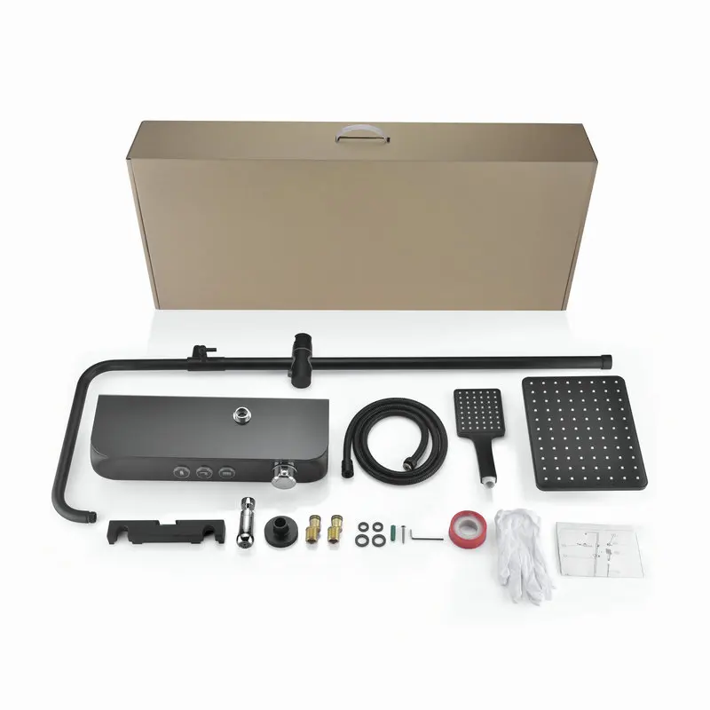 
black digital thermostatic bathroom faucet with rain head shower and hand shower for shower mixer set 